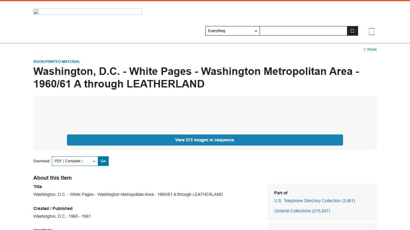 Washington, D.C. - White Pages - Washington Metropolitan Area - 1960/61 A through LEATHERLAND | Library of Congress